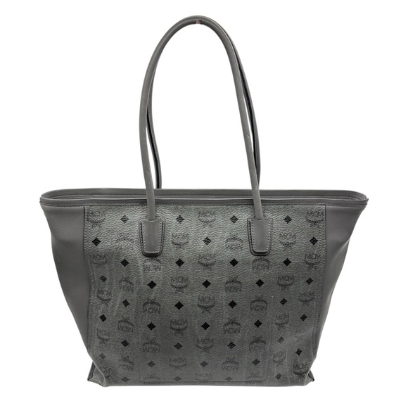 MCM Monogram Visetos Top Zip Shopper Tote Grey - Picture 2 of 16